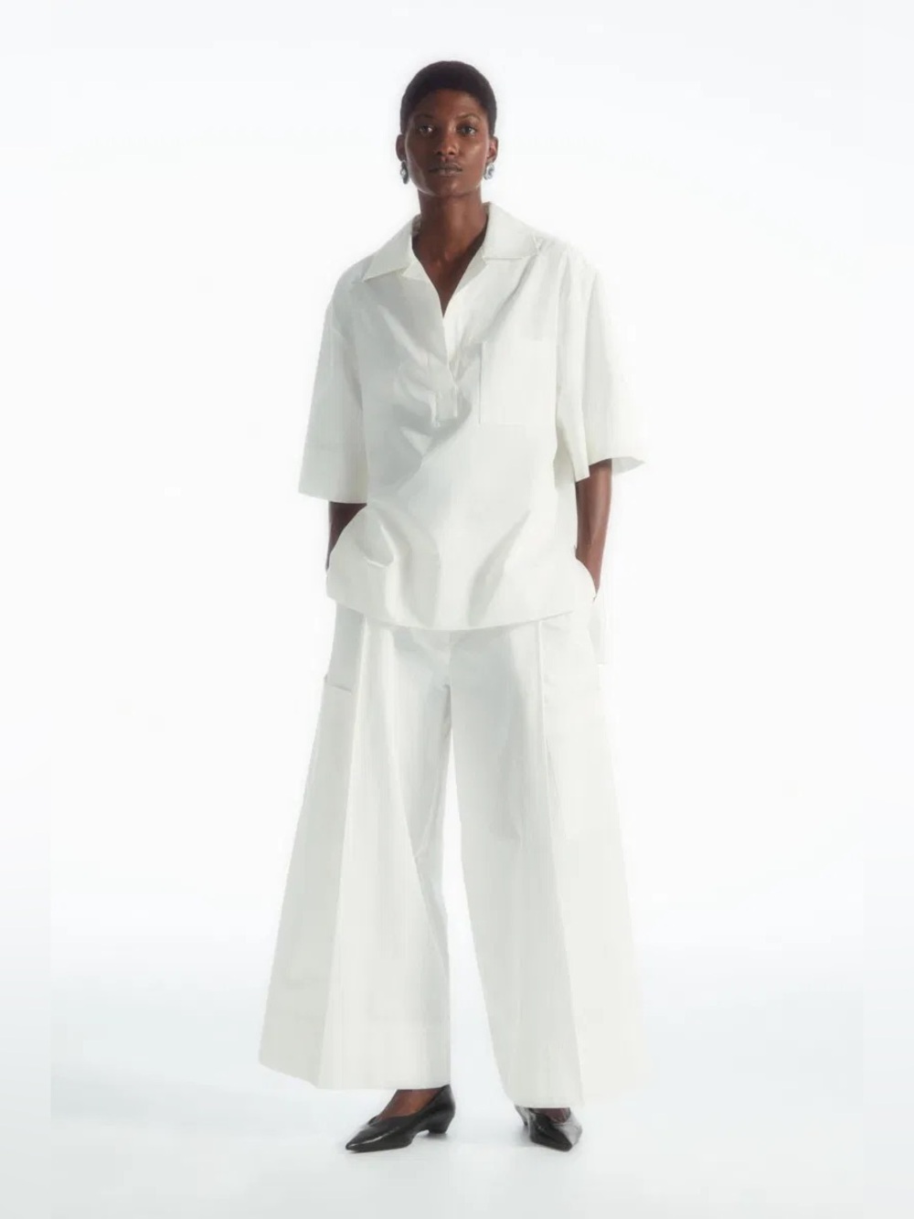 COS Elasticized Pleated Culottes White Cotton - Picture 7 of 17